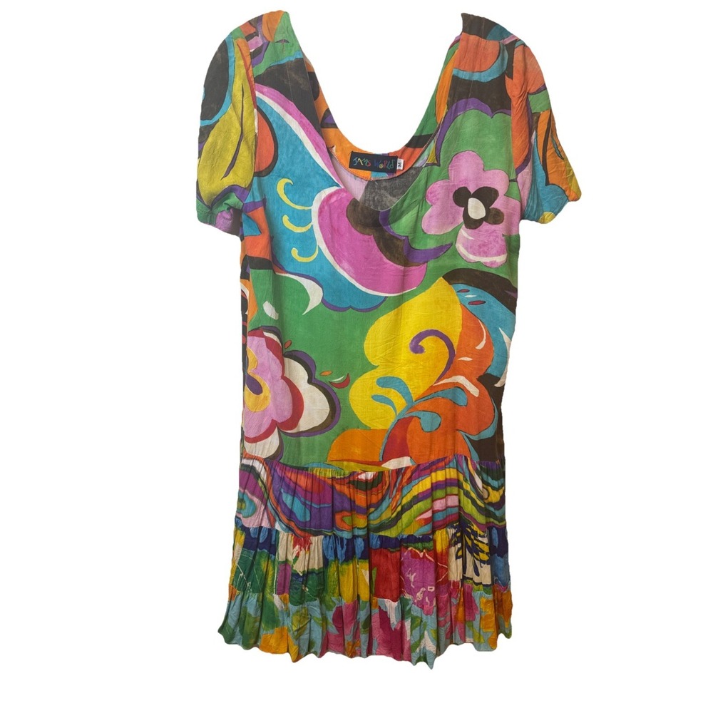 Jams World Hattie Dress Women's Colorful Floral Hawaiian Casual Size M